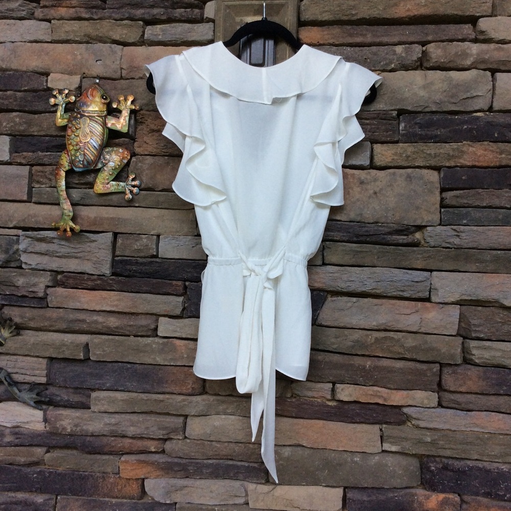 Max Studio White Ruffled Surplice Wrap Top - Picture 2 of 5